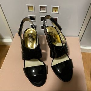 Michael Kors Slingback Heels / Sandals Black Patent Leather Velcro Closure W5.5